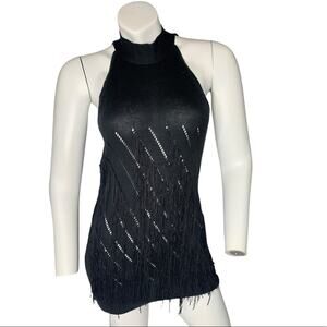 Arden B. Large Knit with tassel fringe High neck halter tunic mini dress